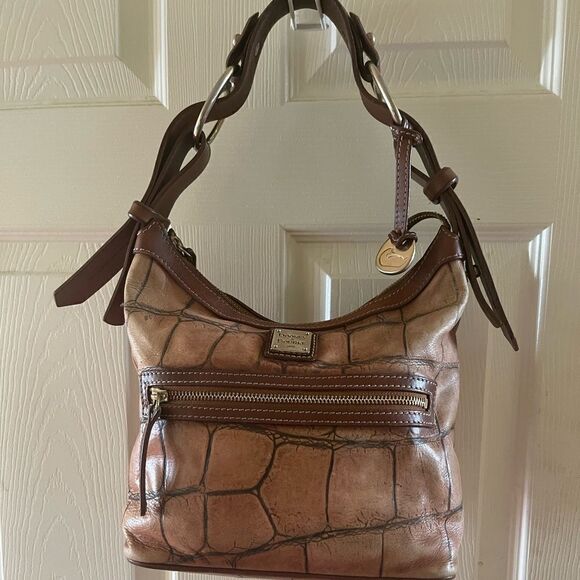 Dooney & Bourke vintage faded brown leather croc prints small shoulder b… - Picture 1 of 14